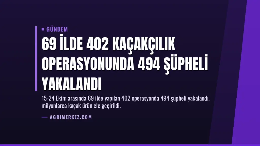 69 İlde 402 Kaçakçılık Operasyonunda 494 Şüpheli Yakalandı