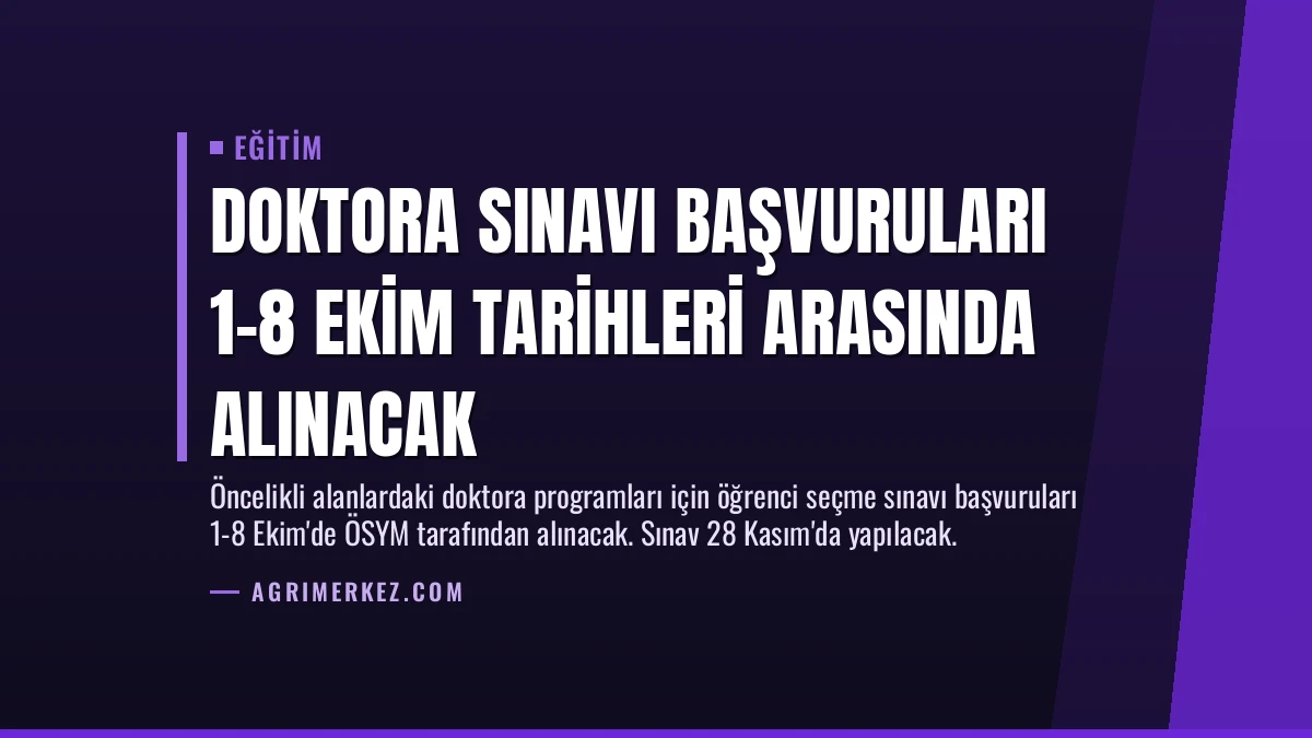 Doktora Sınavı Başvuruları 1-8 Ekim Tarihleri Arasında Alınacak